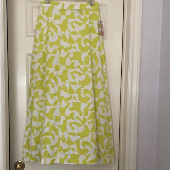 Vince Camuto Green and White Maxi A-Line Skirt